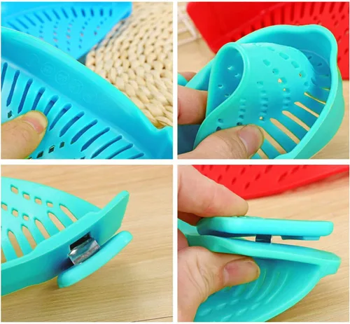 Miniatura 7 de 2 piezas de colador con clip, colador para ollas para pasta, carne, verduras y frutas, coladores de silicona - Se ajusta a todas las ollas y cuencos.