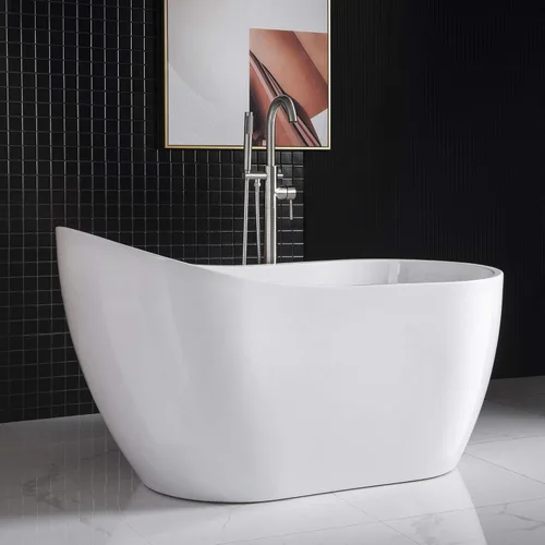 Miniatura 10 de Woodbridge BTA1507 BN - Bañera de acrílico independiente de 54 pulgadas, contemporánea, desbordamiento y drenaje BTA1507-B, con grifo de níquel