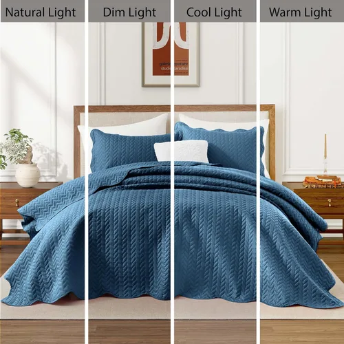 Miniatura 123 de MOONLIGHT20015 Edredón tamaño King (106 x 96 pulgadas) con 2 fundas de almohada (20 x 36 + 2 pulgadas) para todas las estaciones, juego de cama Azul