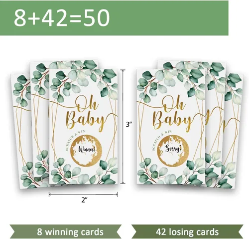 Miniatura 2 de Juego de rascar para baby shower, Oh Baby Eucalyptus Neutral Boy Girl Lucky Draw Card para actividades de fiesta, decoraciones y suministros Juego