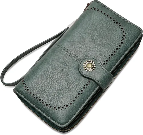 Miniatura 9 de TFKGS Billetera para mujer con bloqueo RFID de cuero, gran capacidad, porta tarjetas, cartera tipo embrague para teléfono, bolso largo de viaje
