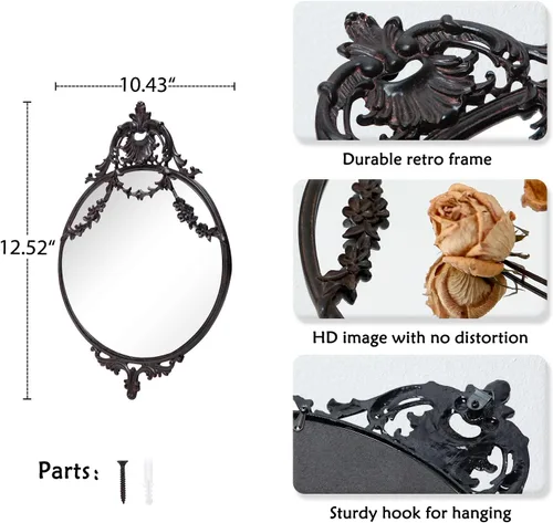 Miniatura 4 de NIKKY HOME Espejo Victoriano Pequeño de Pared de Metal Decorativo Rústico Ovalado de 10" x 12" para Decoración del Hogar, Negro