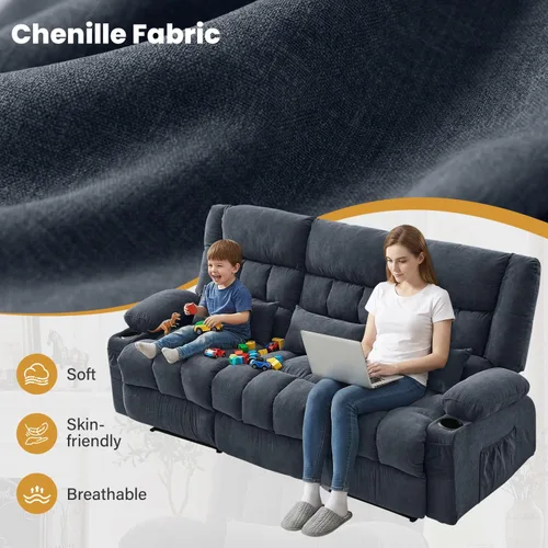 Miniatura 6 de BOSMILLER Sofá reclinable con portavasos para sala de estar, sofá manual de 3 asientos, reclinable con bolsillo lateral
