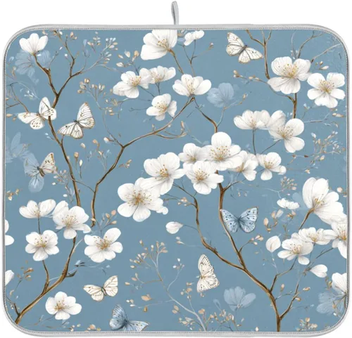 Miniatura 47 de Tapete de secado de platos de primavera naranja con flor de amapola para encimera de cocina, tapete escurridor absorbente de microfibra, tapete