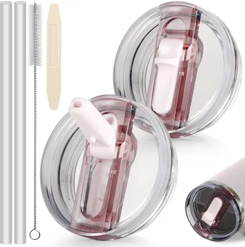 Miniatura 22 de 14 oz Tapa con popote abatible de repuesto para accesorios de vaso Stanley, 2 tapas antiderrames a prueba de derrames para vasos Stanley de 14 oz
