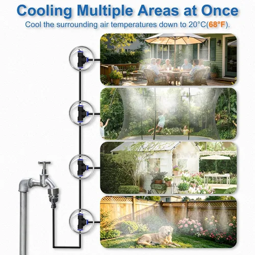 Miniatura 2 de Sistema de nebulización para patio de 80 pies (78.7 ft), manguera de rociador de agua para exteriores, jardín, invernadero, cubierta, paraguas, Negro