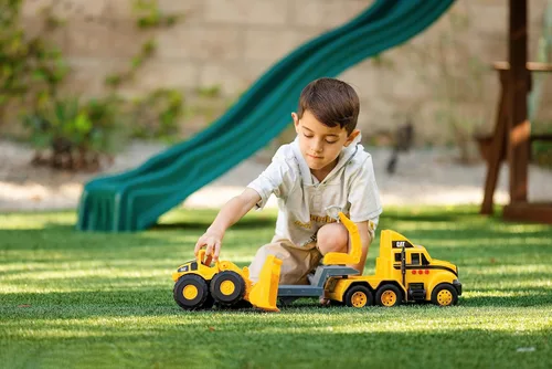 Miniatura 7 de CAT Juguetes de construcción, CAT Construction Heavy Mover, semi camión y remolque con minicargadora de ruedas, luces y sonidos, a partir de 3 años