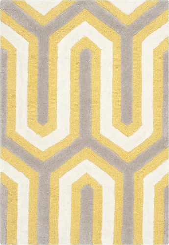 SAFAVIEH Cambridge Collection - Alfombra decorativa de 2 x 3 pies, color dorado y gris, lana Art Deco hecha a mano, ideal para zonas de alto tráfico