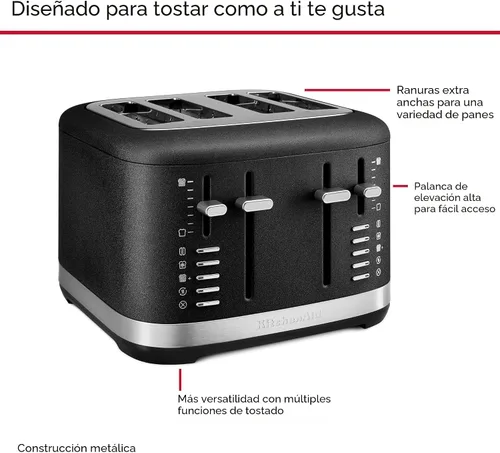 Miniatura 4 de Tostadora KitchenAid de 4 rebanadas, KMT4109BK, Hierro fundido Negro