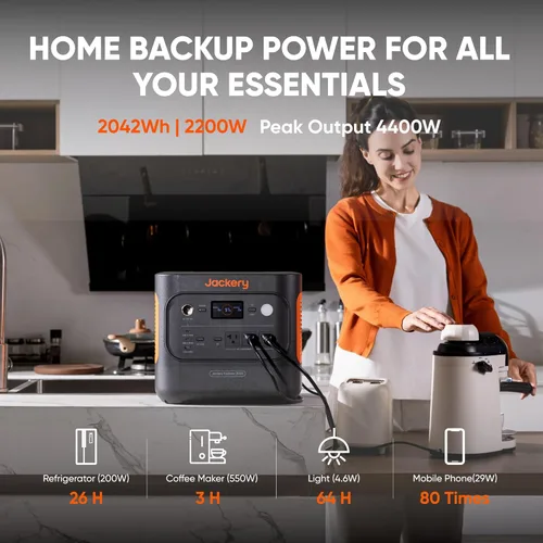 Miniatura 2 de Jackery Explorer 2000 v2 Estación de Energía Portátil, Batería de Respaldo Doméstica LiFePO4 de 2042Wh, Generador Solar de 2200W, Carga Rápida USB-C