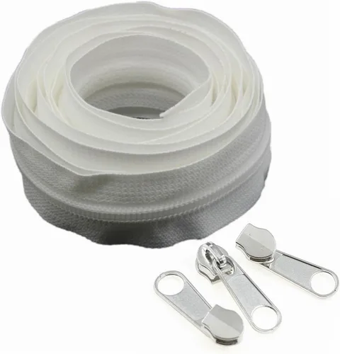 Miniatura 6 de Leekayer The Yard - Cremalleras de bobina de nailon blanco #5 a granel de 10 yardas con 25 deslizadores plateados para costura DIY bolsa