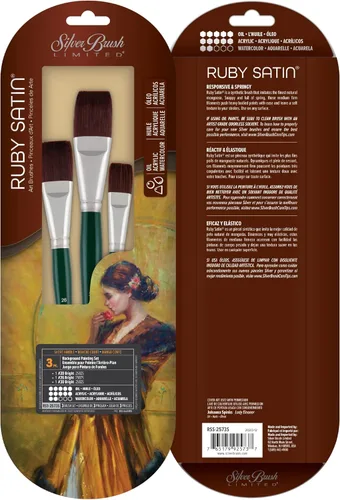 Miniatura 15 de Silver Brush Limited RSS-2560S - Juego de pinceles de satén rubí, tamaño redondo 4, tamaño brillante 10, peine de hierba Filbert de 1/2 pulgada