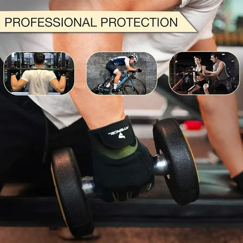 Miniatura 5 de ATERCEL Guantes de entrenamiento para hombres y mujeres, guantes de ejercicio para levantamiento de pesas, ciclismo, gimnasio, entrenamiento, Verde