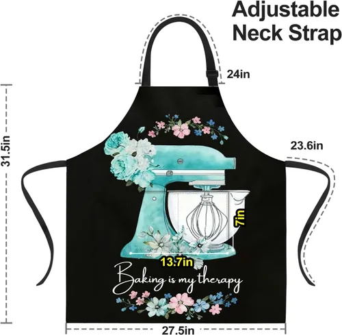 Miniatura 2 de ANNA QUEEN Delantal con 2 bolsillos impermeable para mujeres y hombres, estampado floral ajustable para cocina, hornear, barbacoa