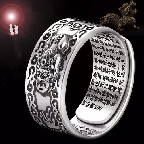 Miniatura 4 de Angyape Feng Shui Pixiu - Anillo de mantra ajustable budista de buena suerte, mantra, doble protección, riqueza, amor, salud, regalo para hombres