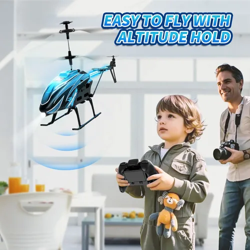 Miniatura 6 de Dwi Dowellin Helicóptero a control remoto, juguete de helicóptero para niños con 26 minutos de vuelo (2 baterías), 8 modos de luz, fácil control Azul