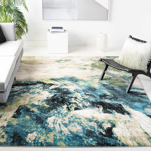 Miniatura 11 de SAFAVIEH Glacier Collection - Alfombra decorativa de 2 pies 3 pulgadas x 4 pies, azul y multicolor, diseño abstracto moderno, no desprende pelusa