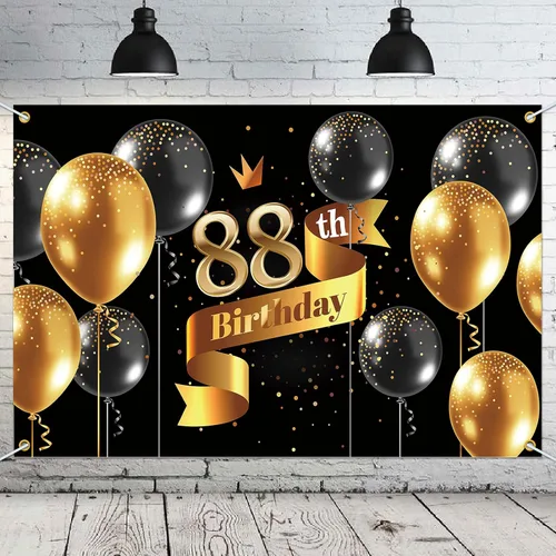 Miniatura 16 de Cartel de fondo de feliz cumpleaños 15 – Suministros de decoración de fiesta de cumpleaños 15 para niños – Oro negro 3.9 x 5.9 pies