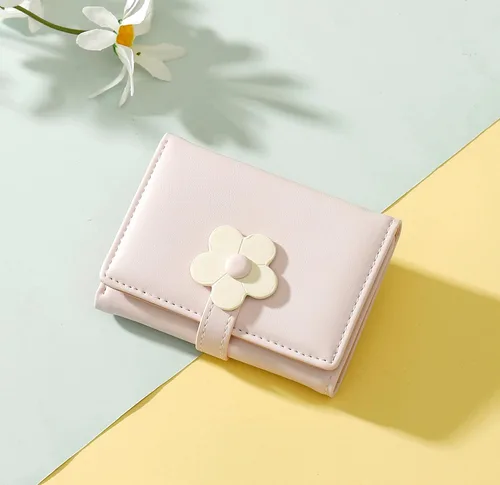 Miniatura 30 de MEISEE Billetera pequeña para niñas y mujeres, billetera de tres pliegues, bolsillo para efectivo, con estampado de flores, monedero con ventana