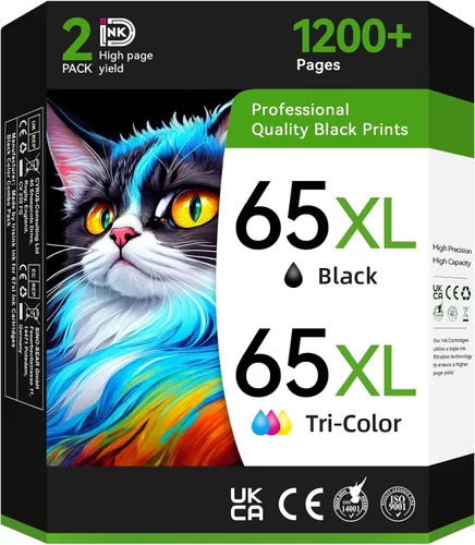 65XL - Cartuchos de tinta color negro y negro de repuesto para HP Ink 65 XL HP65 HP65XL Uso para HP Deskjet 3755 2655 3720 3722 3723 3752 3758 2652