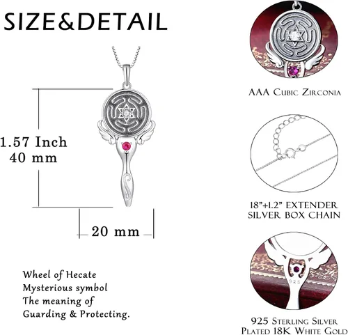 Miniatura 5 de FJ Wheel of Hecate Necklace S925 Silver Wiccan Pagan Goddess Necklace Literary Jewelry