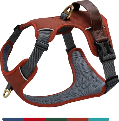 Miniatura 9 de Arnés para perro sin tirones de tamaño pequeño, elegante chaleco de piel sintética con asa de fácil control, clip frontal sin estrangulamiento con 2