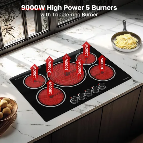 Miniatura 2 de ThermoMate Parrilla Eléctrica de 30 Pulgadas, 5 Quemadores con Control de Perillas Integrado, Parrilla Eléctrica de Cerámica, Parrilla Eléctrica