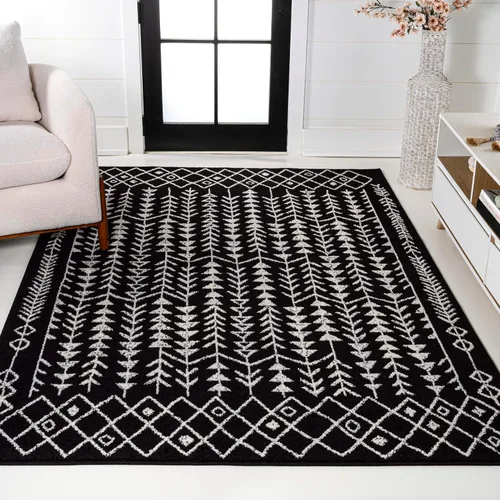 Miniatura 10 de JONATHAN Y Ziri Alfombra Corredor Geométrica Marroquí Negro/Crema, 2x8 pies, Bohemia, Escandinava, Fácil Limpieza para Sala de Estar, Dormitorio