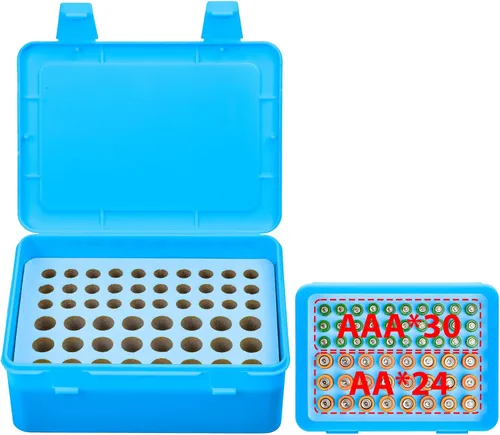 Miniatura 4 de ALCYON Caja de almacenamiento organizadora de baterías, soporte de caja de garaje para 24* AA, 30* pilas AAA (bolsa no incluye baterías) (azul)