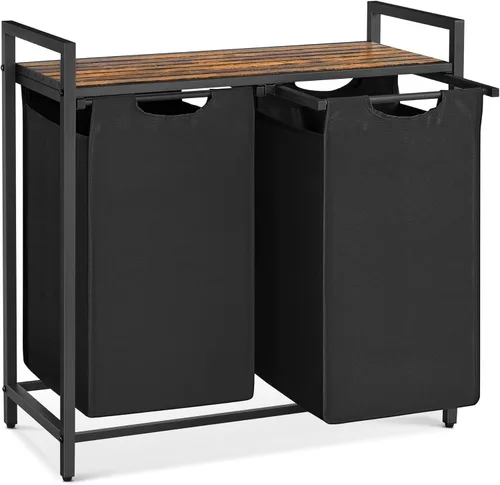 VASAGLE - Cesta de ropa de lavandería, clasificador de ropa con 2 bolsas extraíbles deslizantes, estante, marco de metal, 46 litros, 28.8 x 13 x