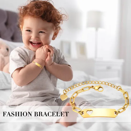 Miniatura 143 de Pulsera de barra para bebé: chapado en oro de 18 quilates, pulsera con placa de identificación personalizada para niños pequeños de mamá, nombre