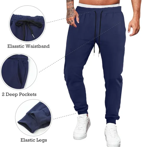 Miniatura 3 de Renaowin Pantalones deportivos para hombre, ligeros, ajustados, con cordón en la cintura, con bolsillos, para entrenamiento, correr, gimnasio, a
