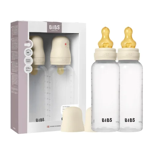 BIBS Biberón de 9 onzas / 9.1 fl oz de caucho natural de látex pezón paquete de 2 – anticólico, sin BPA, pezón redondo, flujo medio, ligero y fácil