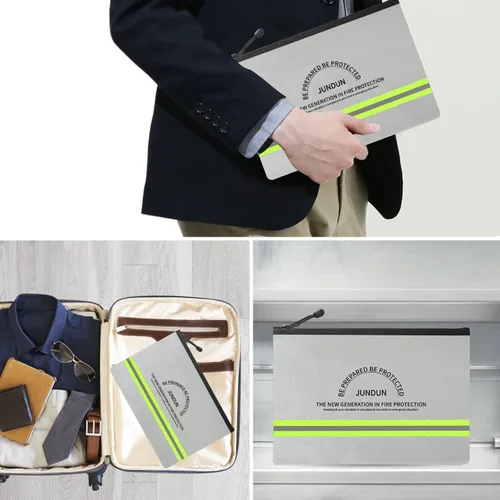 Miniatura 7 de JUNDUN Bolsa de dinero ignífuga, 10.6 x 6.7 pulgadas, impermeable e ignífuga con cierre de cremallera, bolsa de almacenamiento segura ignífuga