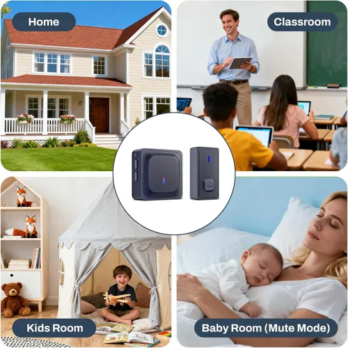 Miniatura 9 de BN-LINK Timbre inalámbrico, timbre de puerta impermeable, fácil instalación, rango de 1000 pies, volumen ajustable y 58 campanillas, flash LED, Negro
