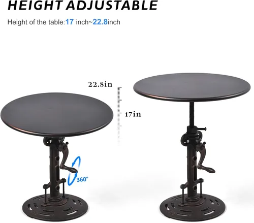 Miniatura 4 de Mesa auxiliar redonda de 19.6 pulgadas, estilo industrial, mesa de té de metal, manivela de mano, mesa auxiliar de altura ajustable para sala