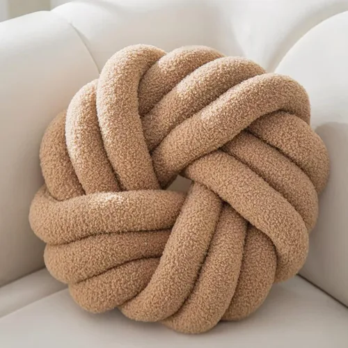 XIAIJIA Almohada redonda de nudo caqui de 14 pulgadas, almohada redonda de nudo de felpa suave, cojín decorativo moderno para el hogar, cama,