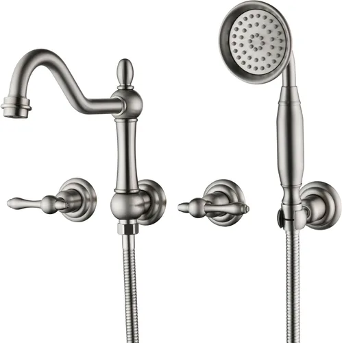 Miniatura 15 de sumerain Grifo de bañera de montaje en pared, relleno de bañera de níquel cepillado, centro de 8 pulgadas