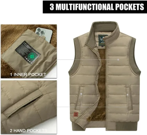 Miniatura 32 de Msmsse Chalecos de invierno para hombre, con forro polar, acolchado, casual, sin mangas