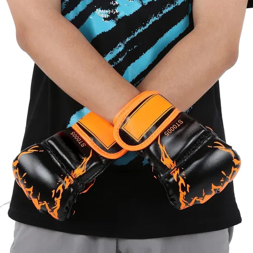 Miniatura 9 de Guantes de MMA, guantes profesionales de MMA sin dedos, de piel sintética, saco de boxeo Sanda, guantes de boxeo para saco de boxeo Sparring Muay