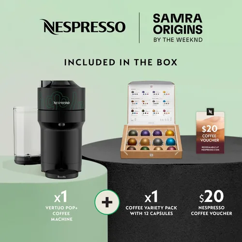 Miniatura 3 de Nespresso Vertuo Pop+ Cafetera para café y espresso de Breville, Samra Origins de The Weeknd Metad Green Negro/Verde