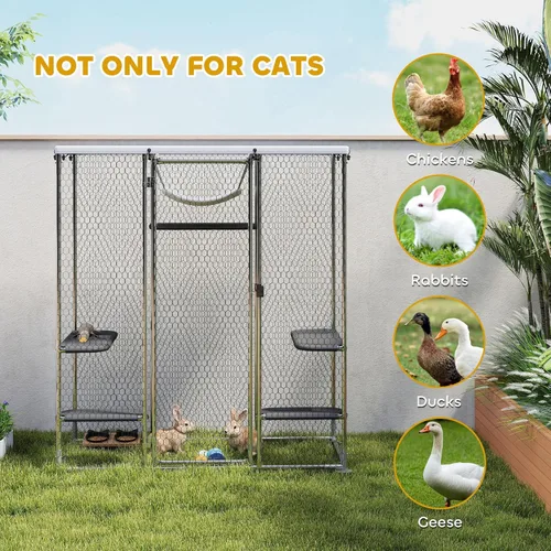 Miniatura 9 de PawHut Catio - Caja grande para gatos al aire libre, patio para gatos de acero galvanizado para múltiples gatitos, jaula para gatos al aire libre