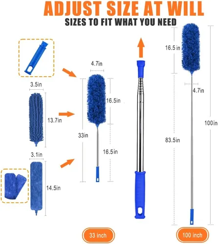 Miniatura 2 de Plumeros profesionales de microfibra para limpieza, 6 plumeros extensibles y flexibles con poste telescópico de 100 pulgadas, kit de limpieza