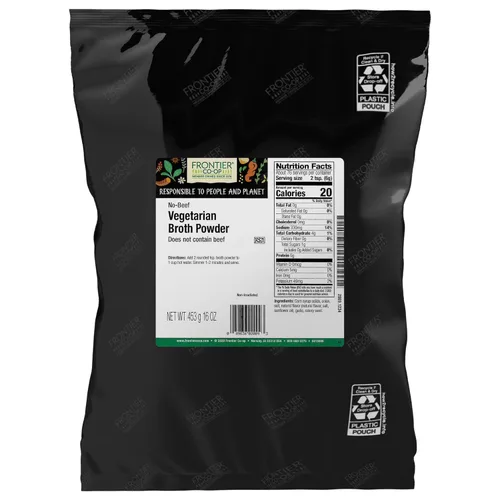Frontier Co-op Caldo de Carne en Polvo Sin Carne, Bolsa a Granel de 1 Libra, Caldo de Carne Vegetariano, Base para Sopa, Salsa, Bebida Caliente,