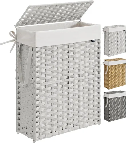 Miniatura 18 de SONGMICS Canasta de lavandería con tapa, cesto de ropa de 23.8 galones (90 L) de ratán sintético con tapa y asas, plegable, forro extraíble