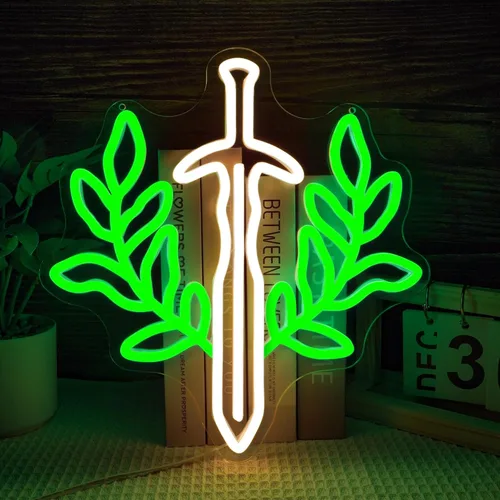 Letrero de Neón de Libro de Espada de Fantasía Luz de Neón Verde Regulable Arte de Pared para Salas de Juegos y Amantes de los Libros de Fantasía