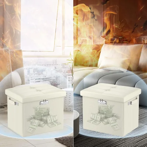 Miniatura 3 de DocSafe Otomana de almacenamiento con cerradura, caja de almacenamiento plegable de 17 pulgadas resistente al fuego y al agua con asas, segura