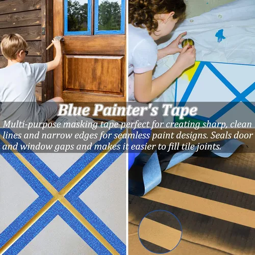 Miniatura 4 de Cinta de pintura azul, cintas de enmascarar, cinta de pintor de primera calidad (88yd=4Rollos*0.94in*22yd), cinta de pintura adhesiva para pintura