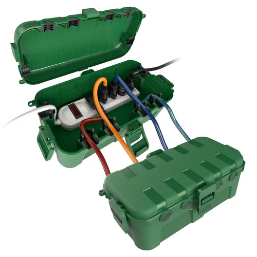 Miniatura 29 de Flemoon Caja eléctrica mediana para exteriores (11.5 x 5.2 x 4 pulgadas), cubierta de cable de extensión impermeable IP54 con 6 puertos de entrada