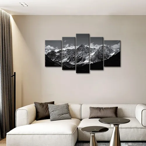 Miniatura 2 de Lienzo decorativo para pared, diseño de montaña en blanco y negro, paisaje de montaña, 5 piezas, impresiones sobre lienzo, arte moderno con marco